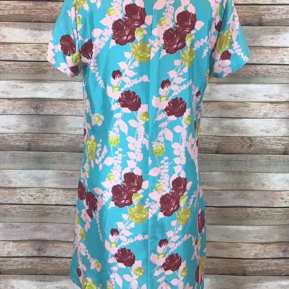 NWT La Double J Size L Large Mini Swing Dress Winter Rose Turchese in Silk Twill - Picture 7 of 9